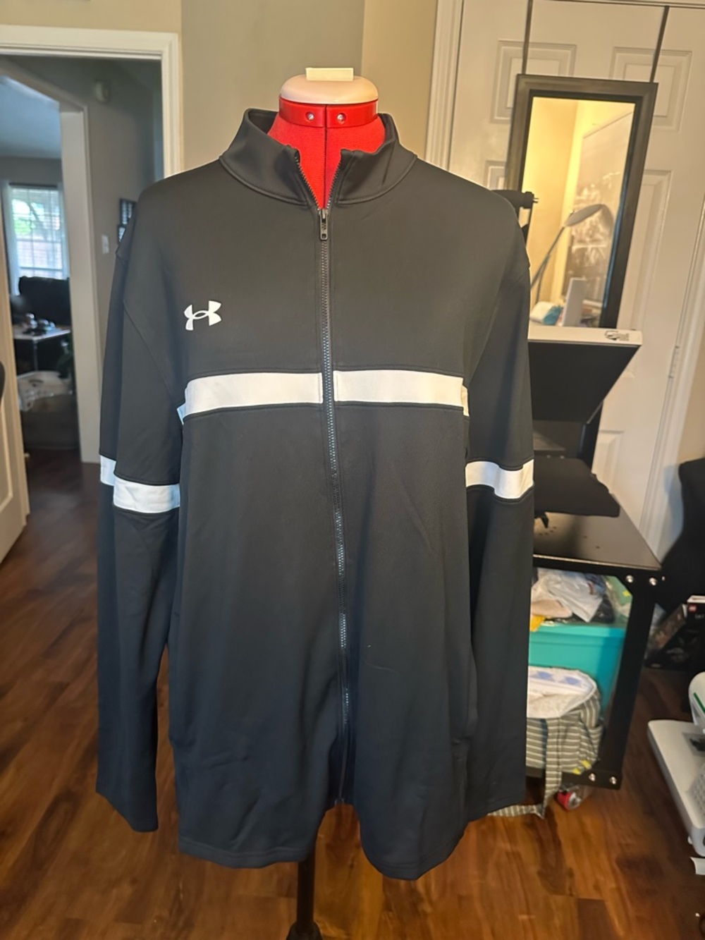 Under Armour Black Track Jacket with White Stripe Detail